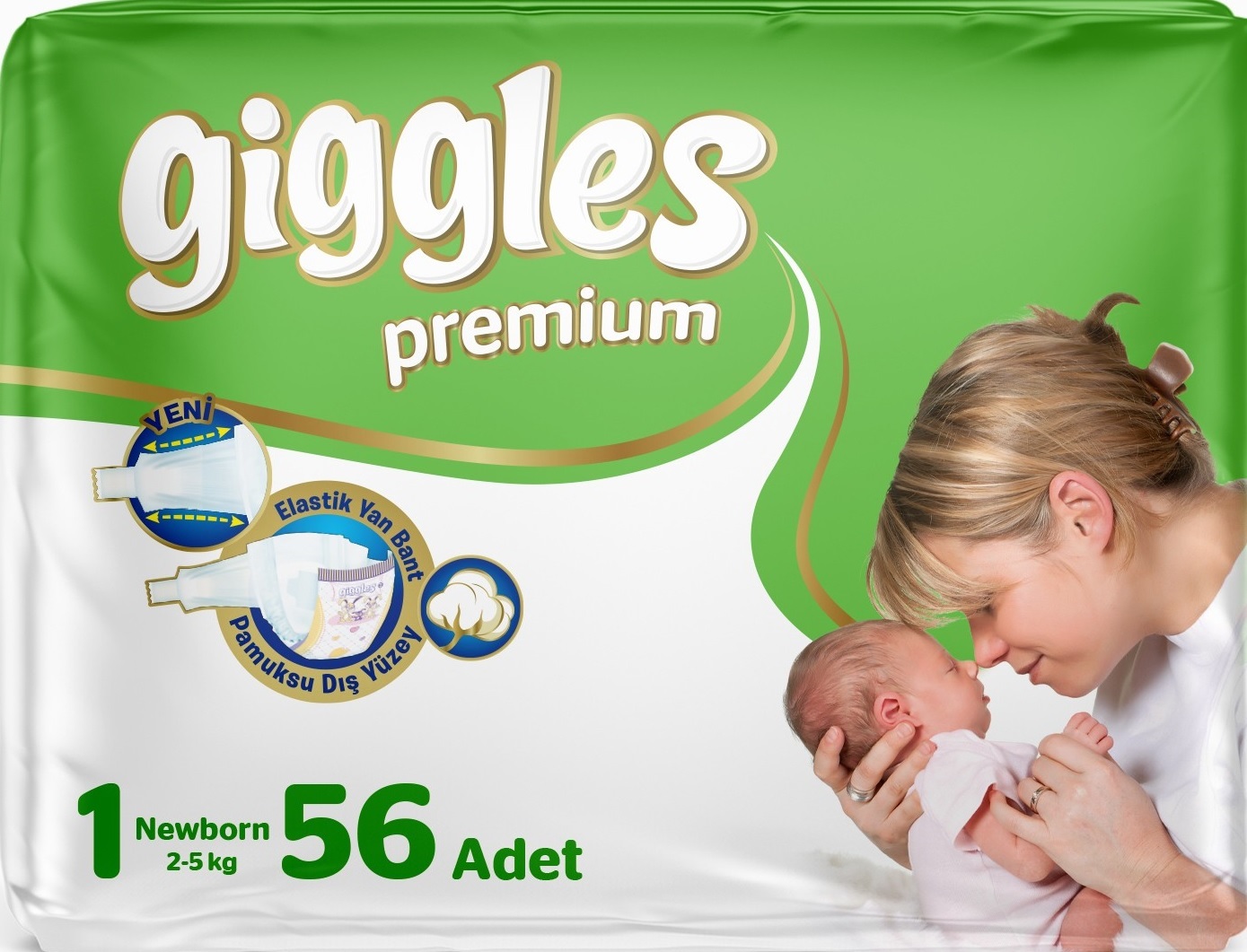 Підгузки дитячі Giggles Premium 1 Newborn 2-5 кг 56 шт